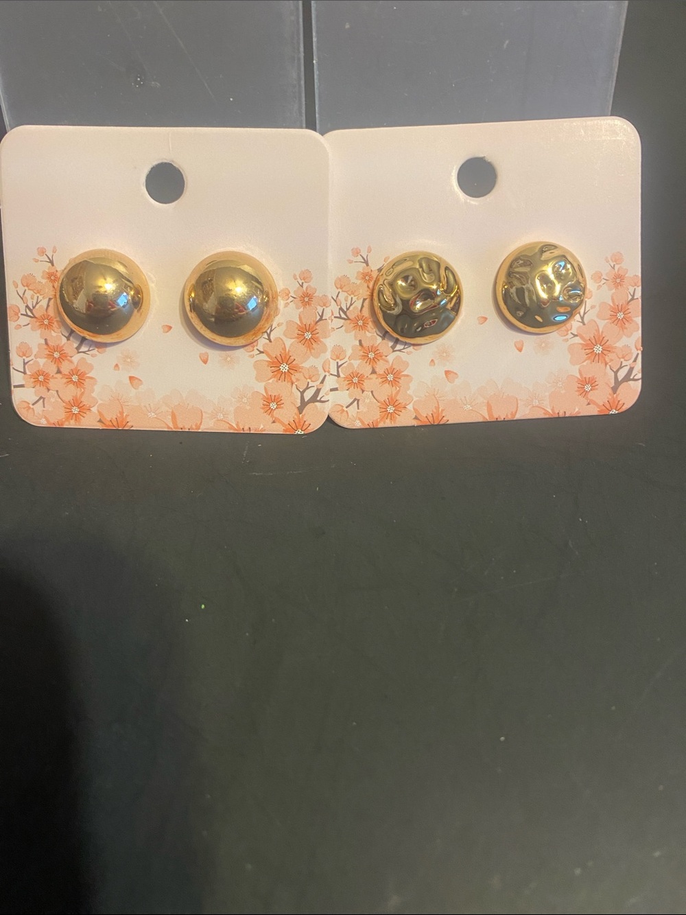 Gold Dome Stud Earrings - Set of 2 Pairs